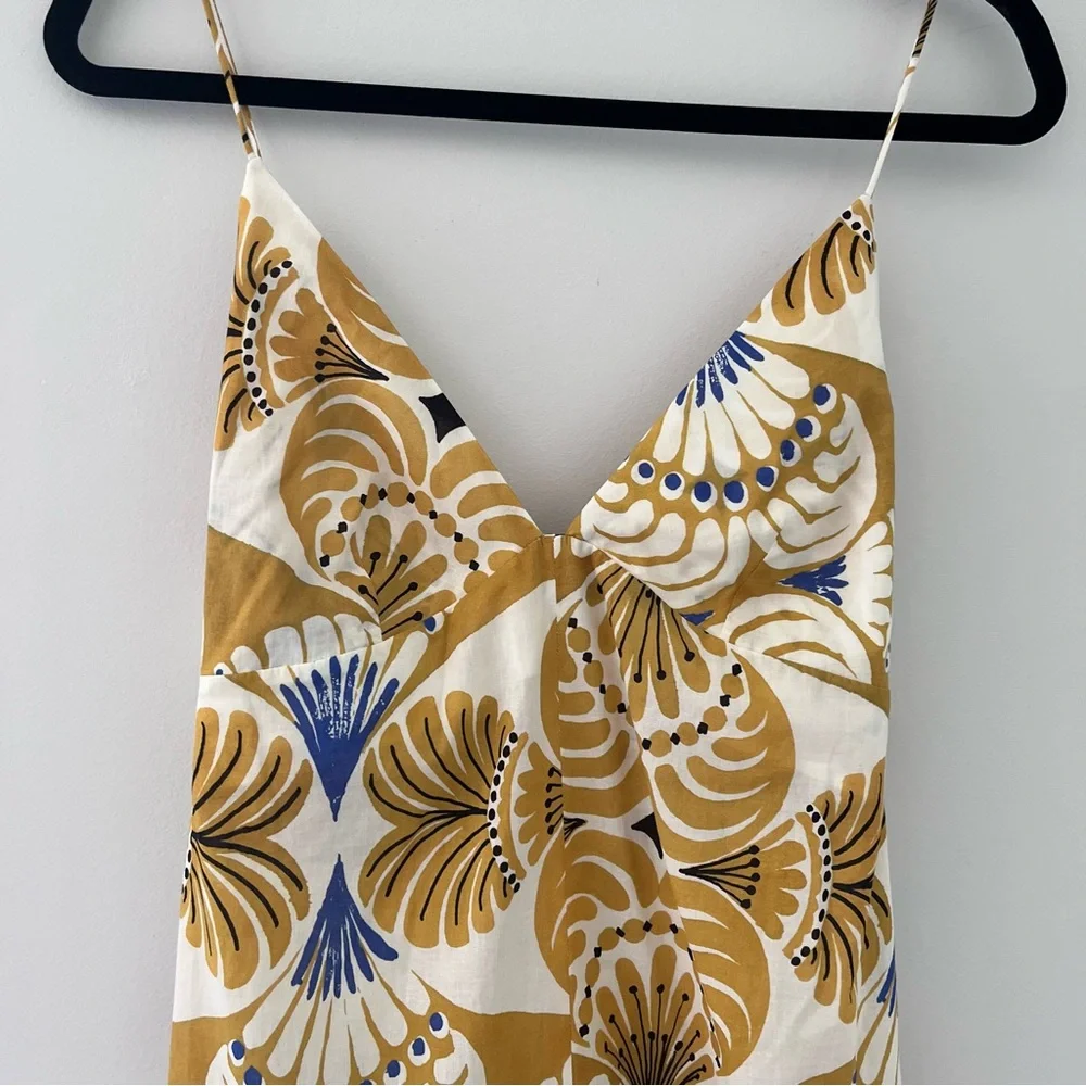 Zara Mustard Print Slip Maxi Dress Boho Resort Vacation Size S - Picture 3 of 7